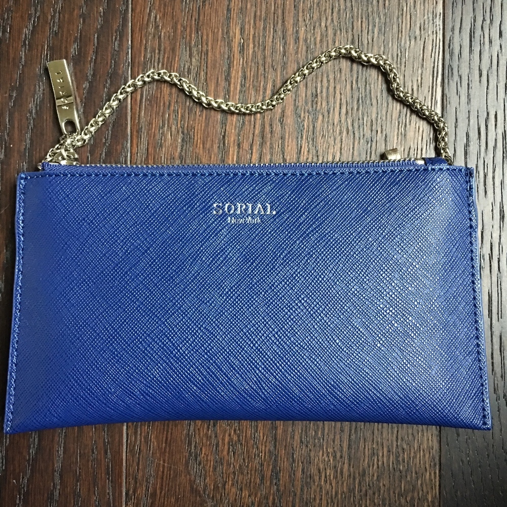 NWT Sorial Saffiano Wallet on a Chain (Blue)